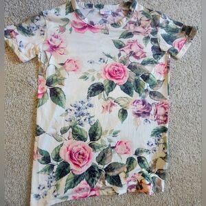 Lularoe Size XS Cream, Pink, Green Floral Liv Shirt